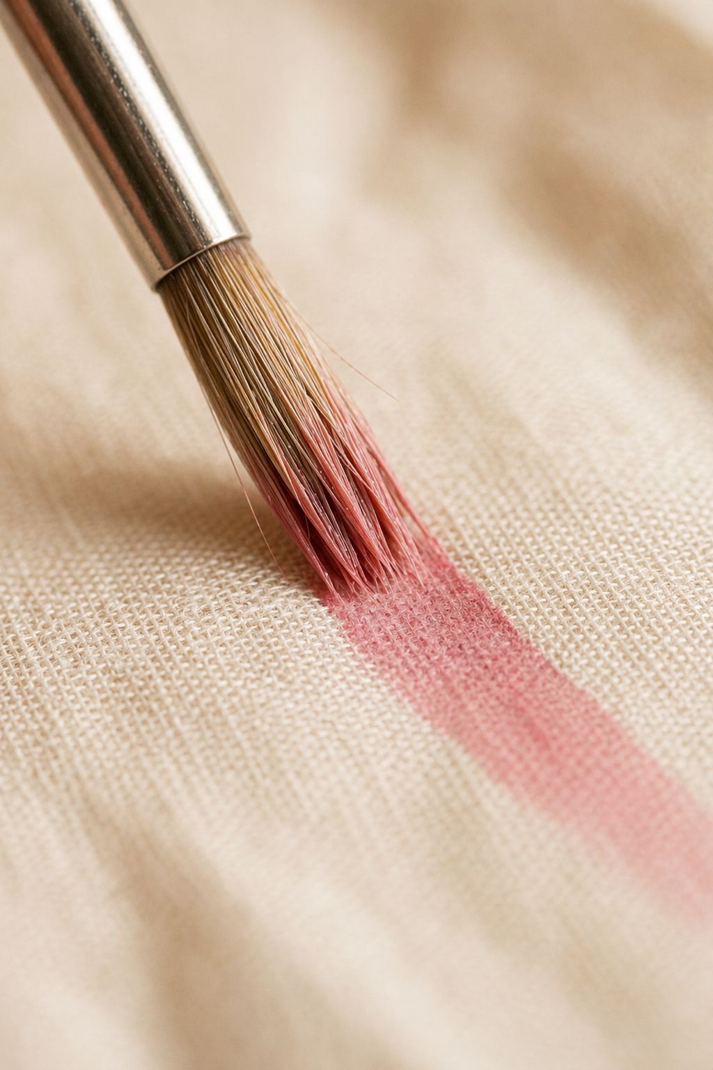 Close-up of brush painting fine detail on silk