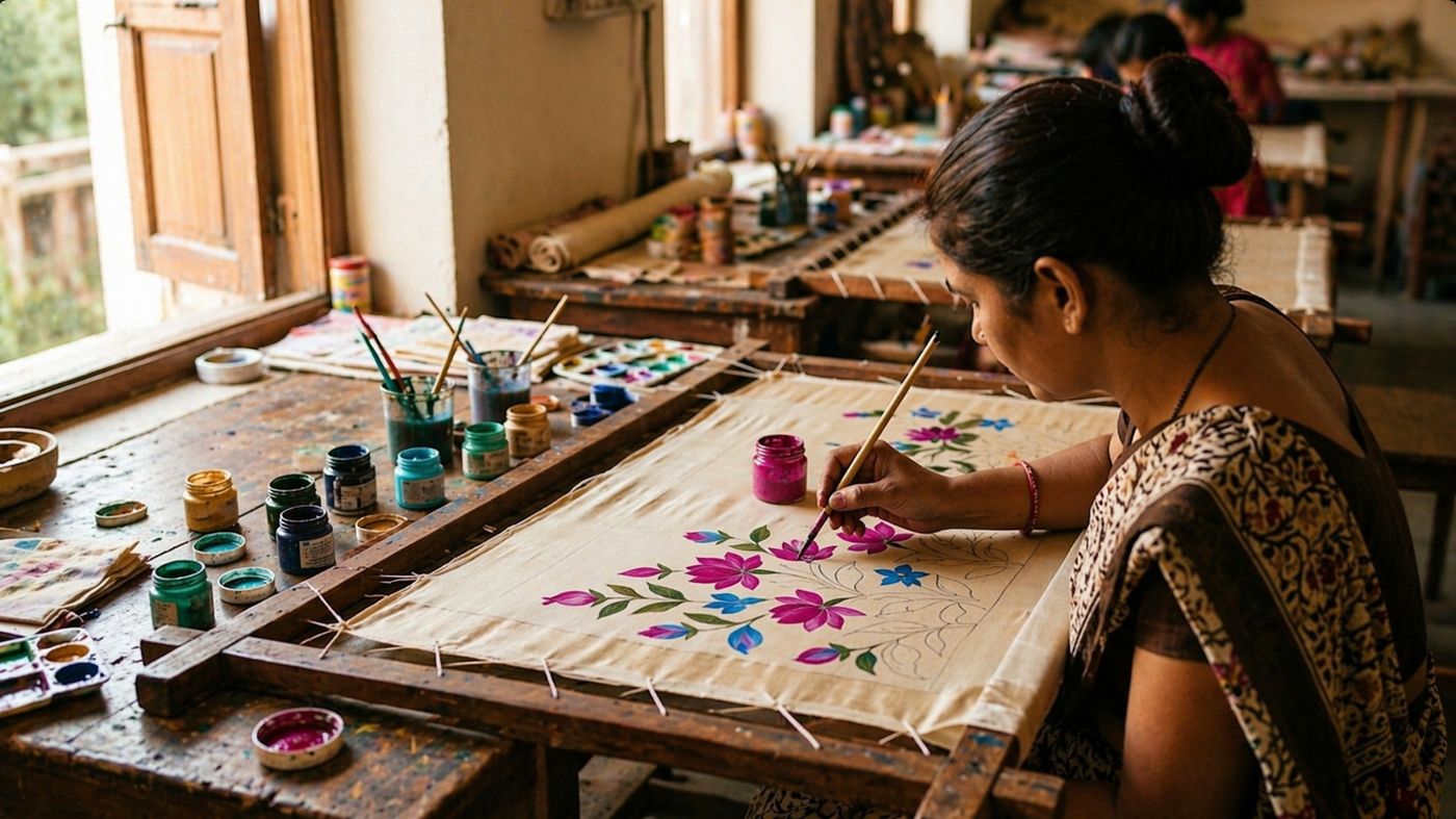 Painting in progress at the atelier